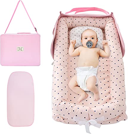 Baby Lounger, Baby Nest for Cosleeping - Portable Breathable Baby Bassinet Cribs for Napping and Travel, Including a Summer Mat