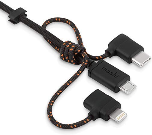 Moshi 3-in-1 Universal Charging Cable 3.3ft, Lightning, USB-C and Micro USB, MFi-Certified, Support 12 W for Lightning Cable, USB-C to 3A, Bends 20,000 Times at 180 Degree