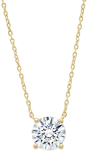 14k Solid Yellow or White Gold Round Necklace with Genuine Swarovski Zirconia | With Gift Box