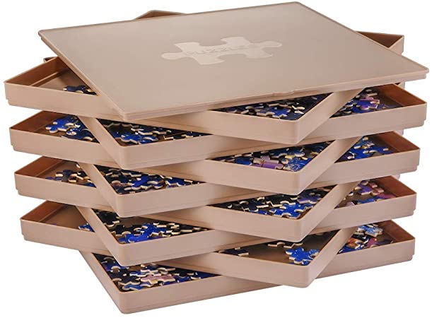 Puzzle Sorting Trays with Lid, 8 Trays Jigsaw Puzzle Sorters 10 x 10 inch, Fit 1500 Pieces Puzzle Gift for Puzzlers, Brown