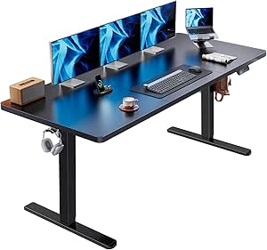 HUANUO 71 x 30 inch Large Height Adjustable Desk with Powerful Brushless Motor, Electric Standing Desk 4 Memory Preset, Sit Stand Up Desk, Home Office Computer Desk with Thick T-Shaped Frame