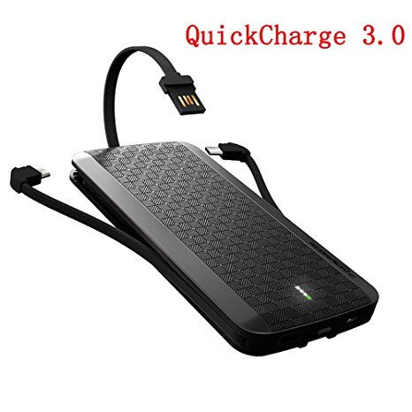 iWALK Quick Charge 3.0 Built-in USB Type-C & Micro USB Cable 8000mAh Portable Slim External Battery Pack Power Bank Charger for Samsung Galaxy S8 S7 S6 S5 Note8/6/5 Smart Mobile Phone