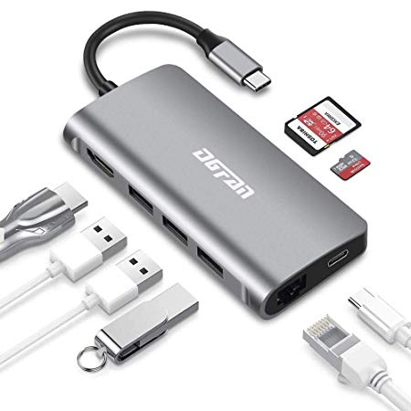 USB-C Hub - 8-in-1 Type C Hub with 2 USB 3.0 Ports, Type-C Charging Port, HDMI, Card Reader,VGA, RJ45, Audio (008)