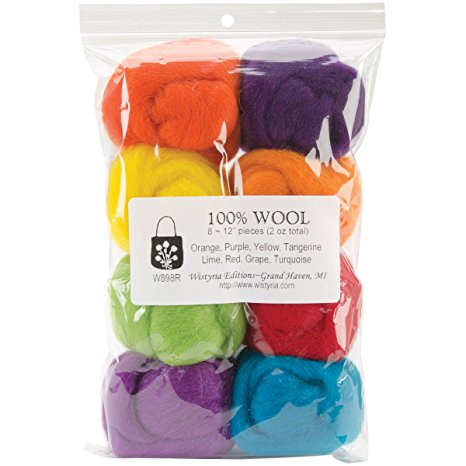 Wistyria Editions Wool Roving, 12-Inch, Fiesta, 8-Pack