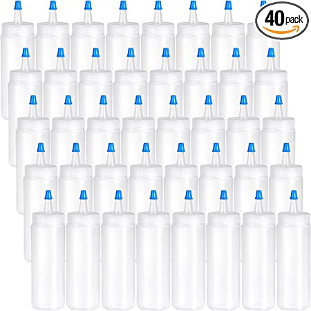 Fasmov Squeeze Bottle, 40 Pack 4-ounce Plastic Condiment Squeeze Squirt Bottles, Plastic Squeeze Bottles with Blue Tip Cap for Ketchup, Sauces, Salad Dressings, Crafts and More