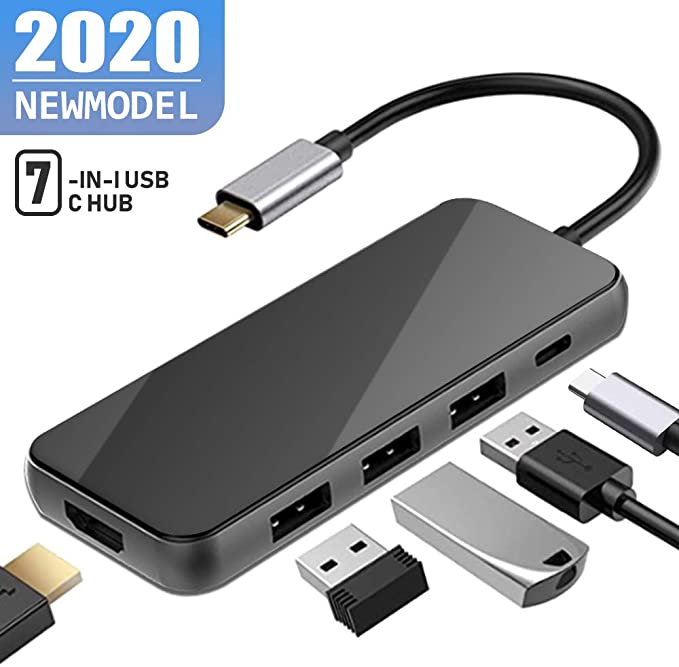 FAGORY USB C Hub - 7 in 1USB C Adapter, with 4K USB C to HDMI Output, 3 USB 3.0 Ports, SD/Micro SD Card Reader, 87W Power Deliver(PD),for MacBook Pro, XPS More Type C Devices Accessories