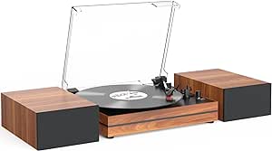 Record Player for Vinyl with Two External Speakers Turntable for Vinyl Records Belt-Driven Vinyl Player 3-Speed Wireless Playback AUX-in Headphone RCA Line LP Players for Sound Enjoyment Wood Red