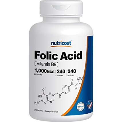 Nutricost Folic Acid (Vitamin B9) 1000 mcg, 240 Capsules