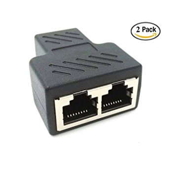 HUACAM HCM68 RJ45 Splitter Adapter 1 to 2 Female Port CAT 5/CAT 6 LAN Ethernet Socket Splitter Connector Adapter,2 Packs