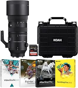 SIGMA 70-200 mm F2.8 DG DN OS Sports for Sony E-Mount - High-Performance Photography Lens Bundle with Waterproof Storage Hard Case Photo Editing Software, 64GB Memory Card (4 Items)