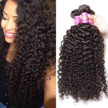 Brazilian Curly Virgin Hair Weave 3 Bundles Unprocessed Human Hair Extensions Natural Color Can Be Dyed and Bleached Tangle Free (12 14 16inches)