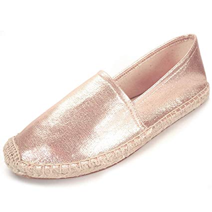 Espadrille Flats for Women, Slip on Espadrille Loafers Sneakers Shoes Navy Blue Tan Brown Rose Gold Silver Red Ladies Canvas/Faux-Suede Espadrilles for Women(04-9-86 / Rose Gold, US-10)