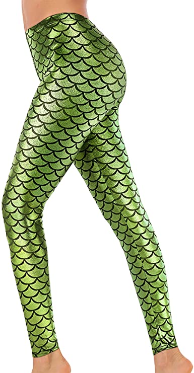 Alaroo Halloween Shiny Fish Scale Mermaid Leggings for Women Pants S-4XL