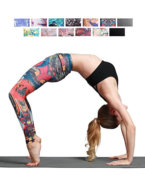 FINEMORE Women Floral Printed Yoga Pants Stretchy Sport Pilates Colorful Leggings Tights
