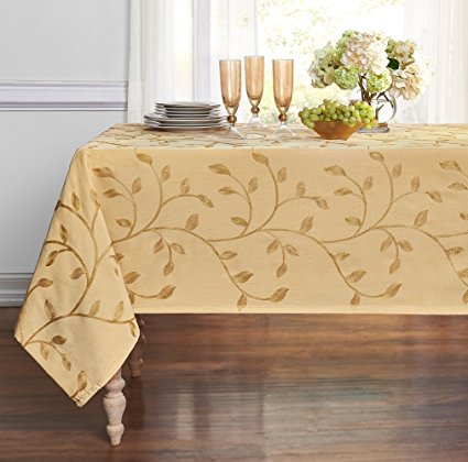 Luxurious Heavy Weight Madison Leaf Embroidered Fabric Tablecloth by GoodGram® - Assorted Colors (Gold, 54 in. x 84 in. Rectangle (6-8 Chairs))