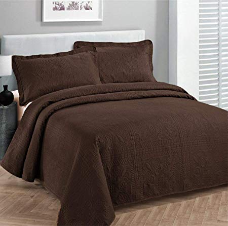 Fancy Collection 3pc Luxury Bedspread Coverlet Embossed Bed Cover Solid Coffee/brown New Over Size 100"x106" Full/queen