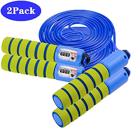 oFami Adjustable Jump Rope for Kids,2 Pack Speed Skipping Rope with Counter and Comfortable Anti-Slip Handles,Cross Fit,Jump Ropes for Fitness,Boxing, Training, Adults and Children