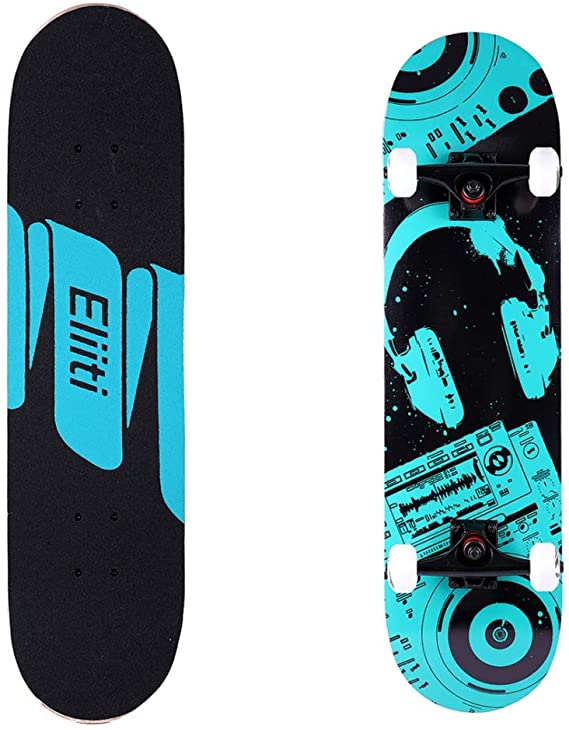 ELIITI Skateboard Pro 31 inch Complete Skateboard Maple Wood Double Kick Trick Board for Teens Adults Beginners 220lb