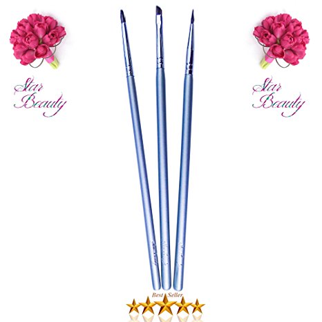 Star Beauty Eyeliner Brush Set 3pcs Premium Quality Synthetic brushes Precision Gel Eye Liner Application Pencil Brush–Small Angled BEST SELLER- Fine Point PERFECT Winged Eyeliner Easy to control.