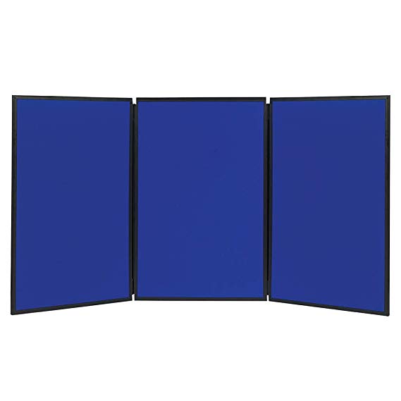 Quartet Fabric Bulletin Board Display Panel System, 6' x 3', Double-sided, Blue/Gray Surface, Black Frame, Exhibition, Show-It! (SB93513Q)