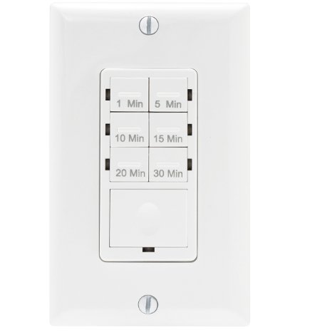 Enerlites HET06A Countdown Timer Switch, Free Wall Plate 1-5-10-15-20-30 Minutes, LED Night Light, NEUTRAL REQUIRED, White