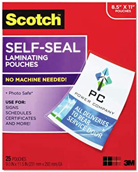 Scotch LS85425G Self-Laminating Pouches, 9-1/16-Inch x11-5/8-Inch,25/PK, Clear