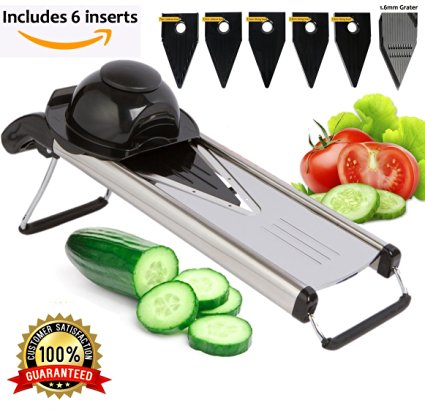 TechCulinary Premium V-Blade Stainless Steel Mandoline Slicer - Fruit and Vegetable Slicer - Food Slicer - Vegetable Cutter - Cheese Slicer - Vegetable Julienne - Includes 6 Different Inserts (BLACK)