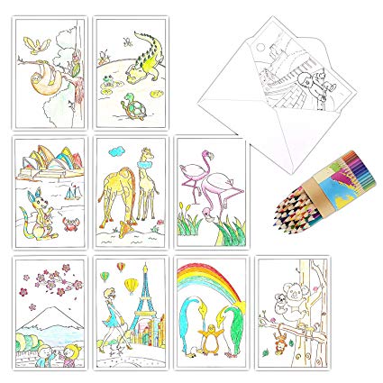 Blank Note Cards with Envelopes, 36 Coloring Greeting Cards for Kids and Adults to DIY Personalized Birthday Cards, Thank You Cards, Bulk Box Set, 4 x 6 Inches, Postcard Style, Funtopia