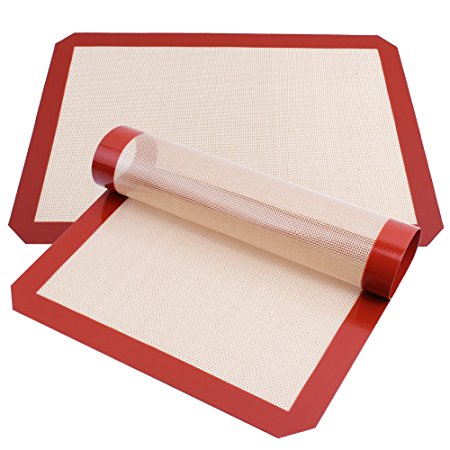 Silicone Baking Mat, Xpatee Set of 2 Silicone Baking Mat Half Sheet (Thick & Large 11 5/8" x 16 1/2") for Bake Pans & Rolling (Red)