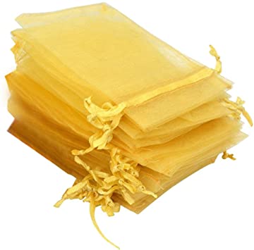 Rbenxia 100 Pcs Drawstring Organza Pouches 4 by 6 Inches Jewelry Favor Pouch Bags Wedding Party Festival Gift Candy Bag Color Gold