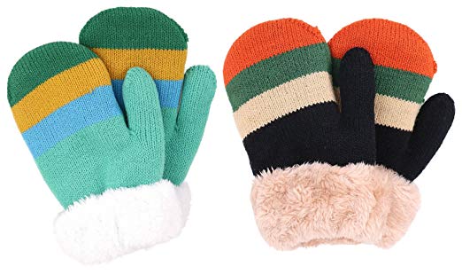 Arctic Paw 3 Pairs Kids' Sherpa Lined Knit Mittens Boys Girls Winter Gloves