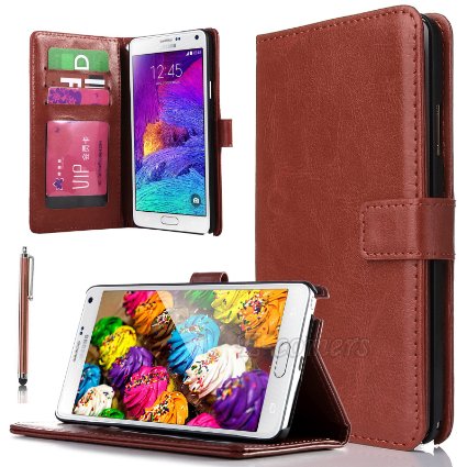 Note 4 Case, Galaxy Note 4 Case, ULAK Galaxy Note 4 Luxury Fashion Pu Leather Magnet Wallet Flip Case Cover with Built-in Credit Card/ID Card Slots for Samsung Galaxy Note 4(Brown)