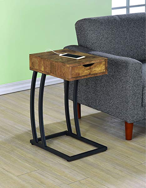 Coaster Industrial Accent Table with Storage Drawer and Outlet, Antique Nutmeg