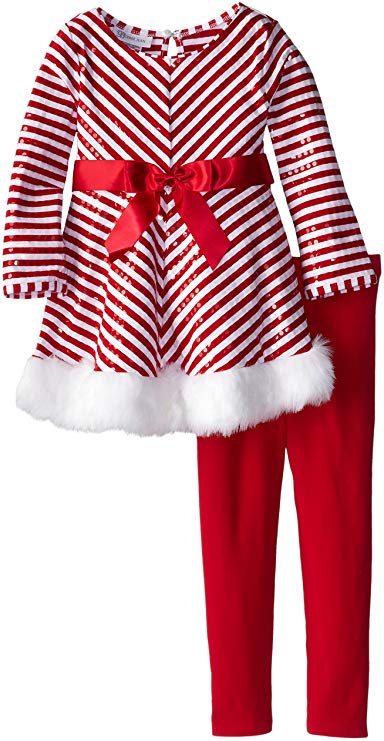 Bonnie Jean Little Girls' Miltered Stripe Santa Legging Set