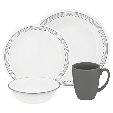 Corelle Livingware 16-Piece Dinnerware Set, Mystic Gray, Service for 4