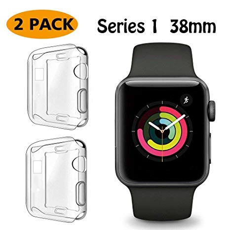 FINENIC【2 Pack】 Compatible Apple Watch Series 1 38mm Screen Protector case Cover, Soft TPU Screen Protector Case for iwatch Series 1 38mm (Color Combination) (Clear/Clear)