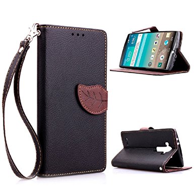 LG G4 Case,Landfox Hot Sell Fashion Leaf Magnetic Wallet Card Holder Leather Flip Case Cover For LG G4 Black