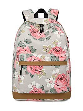 Leaper Cute Floral School Backpack Girls Daypack Bookbag USB Charging Port Gray