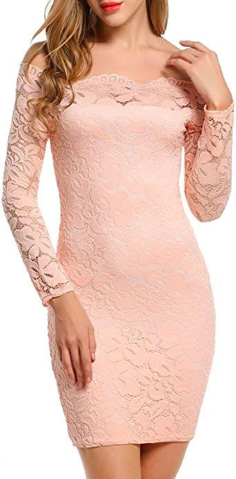 ACEVOG Women Off Shoulder Floral Lace Party Dress