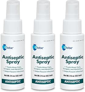 Globe (3 Pack) First Aid Antiseptic Spray, Wound Cleaner, Benzalkonium Chloride for Minor Cuts, Scrapes and Burns, 2-Ounce