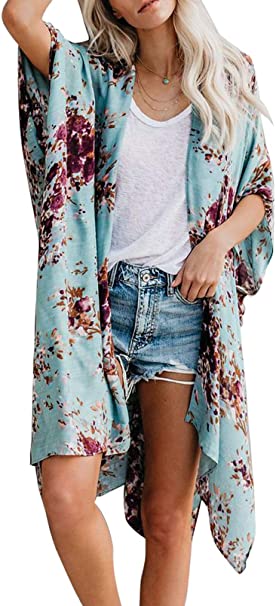 Dokotoo Womens Open Front Printed Loose Style Kimonos Casual Bikini Set Swimwear Cover Up