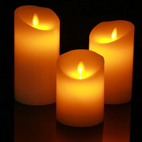 Homemory Super Realistic Flameless Flickering Electric Pillar Candles, Set of 3 Battery Operated LED Candle, Height 4" 5" 6"， REAL WAX