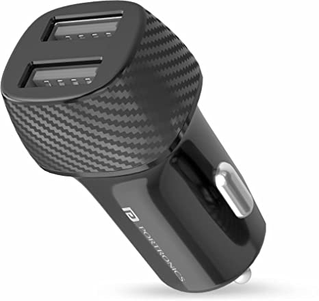 Portronics Car Power 5 Car Charger POR-1345 with Dual USB Port 12W Total Output(Black) Micro USB Cable Included