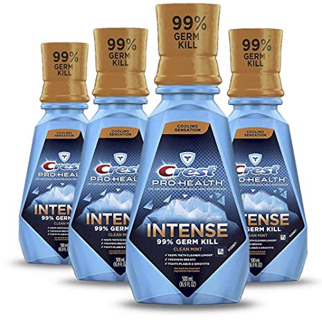 Crest Pro Health Intense Mouthwash, Clean Mint, 16.8 Fluid Ounce (Pack of 4)