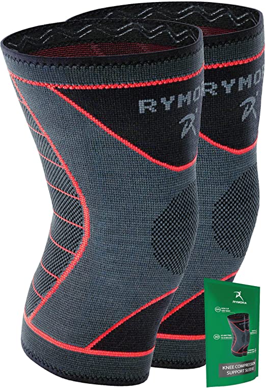 Rymora Knee Support Brace Compression Sleeves - for Joint Pain, Arthritis, Ligament Injury, Meniscus Tear, ACL, MCL, Tendonitis, Running, Squats, Sports (Pair)