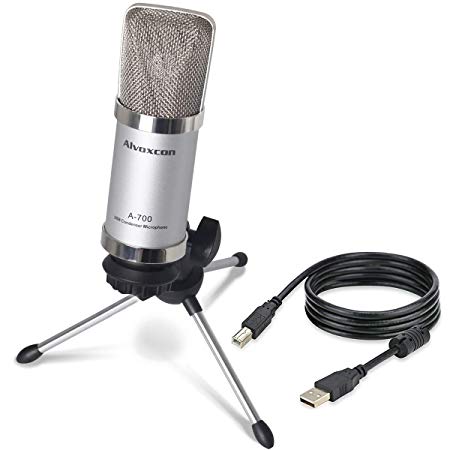 USB Microphone, Alvoxcon Unidirectional Condenser Mic for Computer, PC (Mac/Windows), Podcasting, Vlog, YouTube, Studio Recording, Skype, Stream, Voice Over, Vocal Dictation with Desktop Tripod Stand