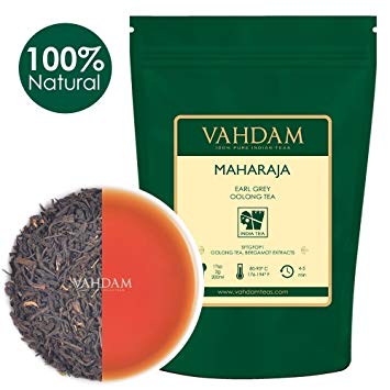 VAHDAM, Maharaja Earl Grey Oolong Tea Loose Leaf (50 Cups) | 100% PURE Oolong Tea Leaves | POWERFUL ANTI-OXIDANTS | Loose Leaf Earl Grey Tea With Natural Bergamot Oil | Brew as Hot or Iced Tea |3.53oz