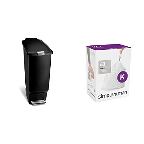 simplehuman 40 litre slim step can black plastic   code K 60 pack liners