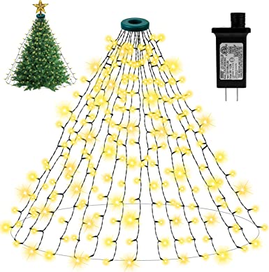 Christmas Tree Lights - Christmas Lights Outdoor Indoor 400 LED 6.59FT x 16 Drop Lights Christmas Decorations with 8 Models & Memory Function Christmas Tree Lights WarmWhite