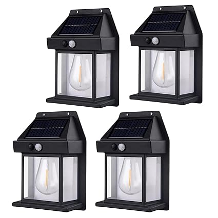 ComSaf Solar Wall Lights Outdoor, Wireless Dusk to Dawn Porch Lights Fixture, Solar Lantern with 3 Modes & Motion Sensor, Waterproof Exterior Lighting with Clear Panel for Entryway, Front Door (2 Pc)